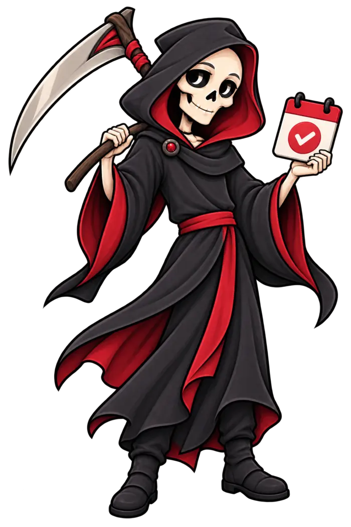 Empty Chair Reaper presenting a confirmed appointment